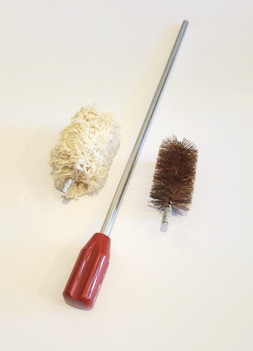 40mm / 37mm cleaning kit with aluminum cleaning rod, bronze bore brush, and cotton bore mop.